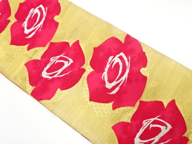 JAPANESE KIMONO / ANTIQUE FUKURO OBI / SILK / WOVEN ROSE